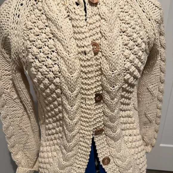 Vintage Wool Cable Knit bobble Fisherman Cardigan Sweater Made in Italy - Picture 2 of 10